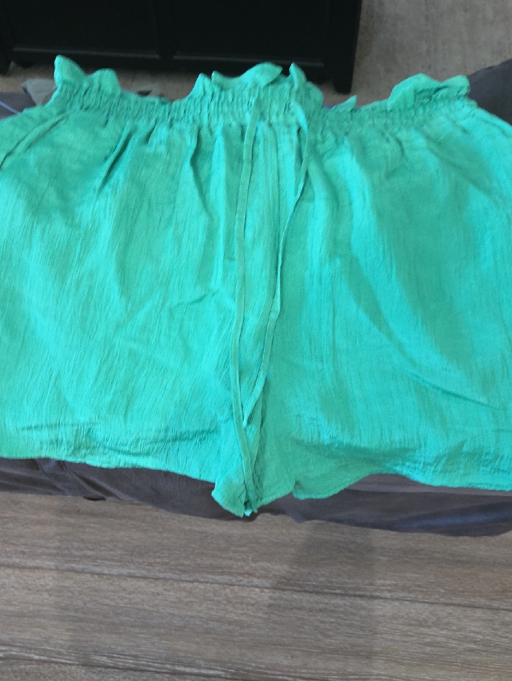 Express High-Waist Smocked Shorts in  Green